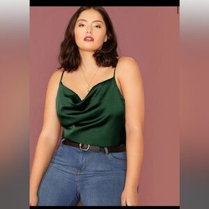 2 SHEIN BAE Plus Draped Neck Satin Cami Tops, 3XL, Dark Green & Brown​
